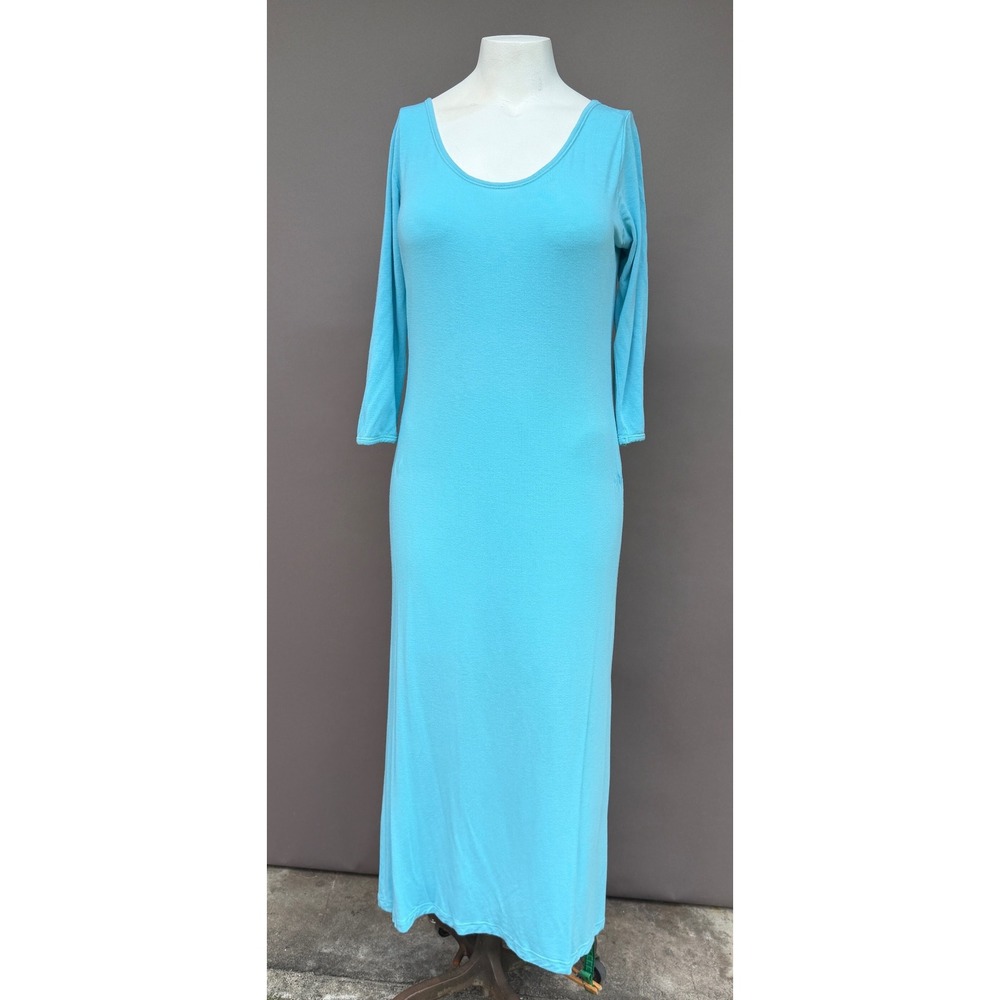 Hard Tail Long Sleeve Maxi Dress Medium Turquoise Blue Scoop Neck Cotton Jersey